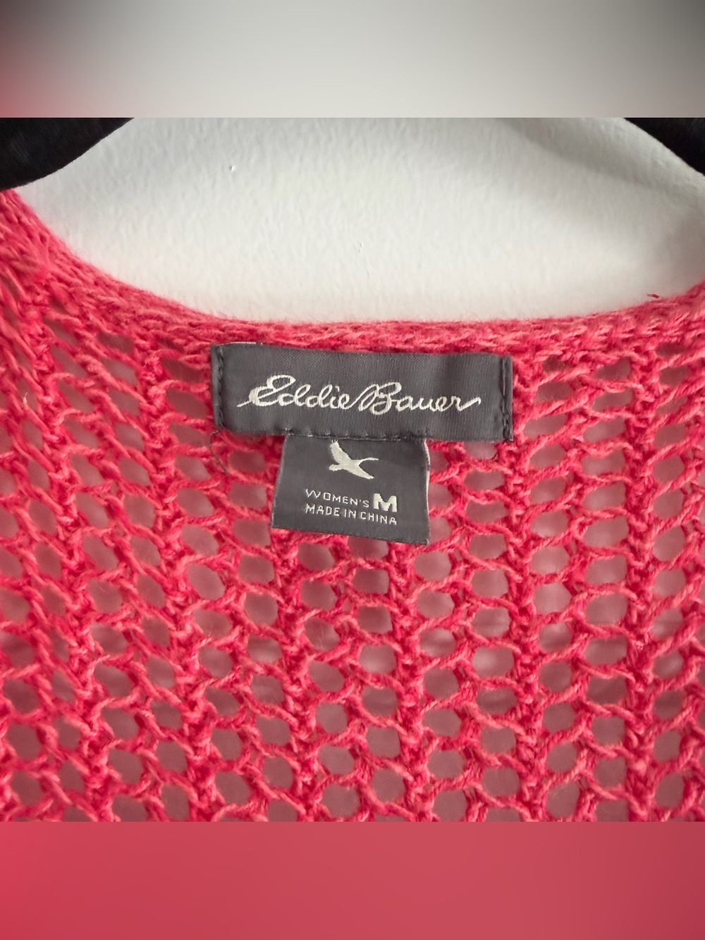 Eddie Bauer Open Knit Pink Linen Cotton Blend Sleeveless Cardigan - Picture 4 of 5